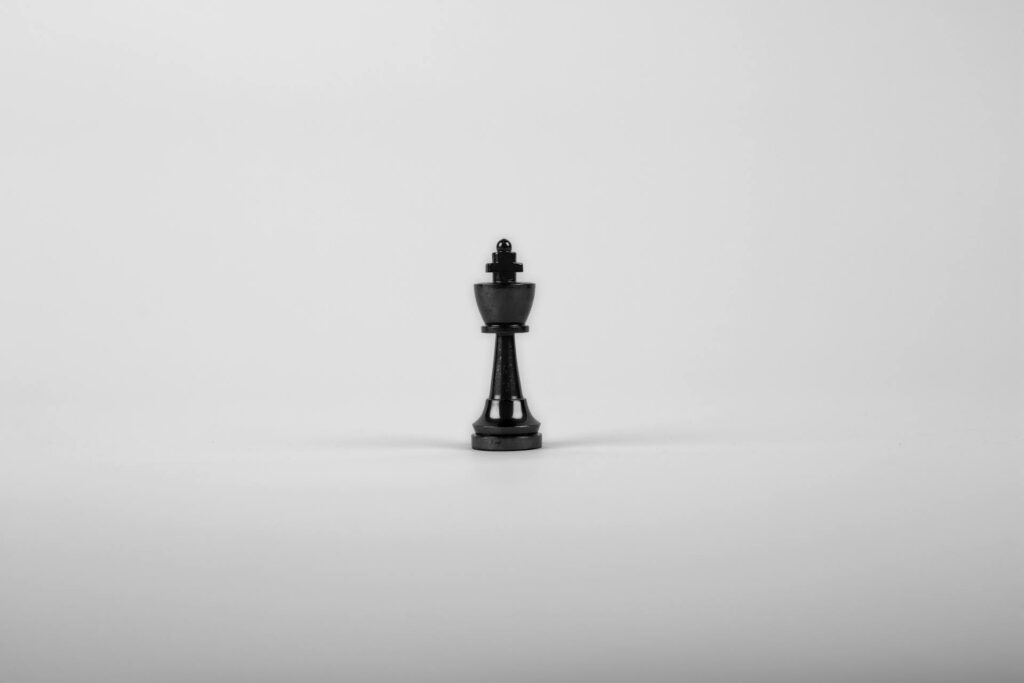 Pièce d’échecs noire, le roi, isolée sur un fond clair